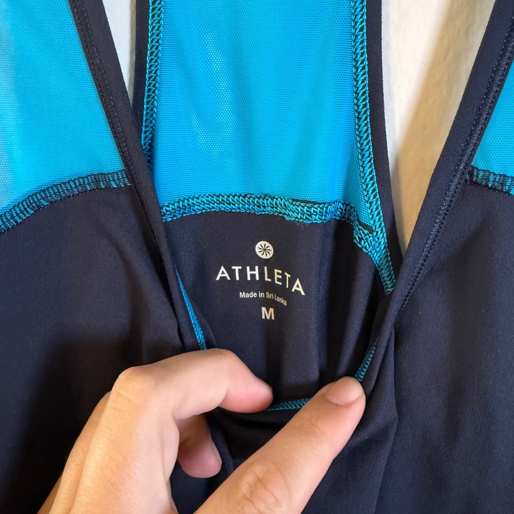 Athleta Womens Navy Blue Turquoise Mesh Racerback Workout Tank Top Size M - Picture 3 of 6